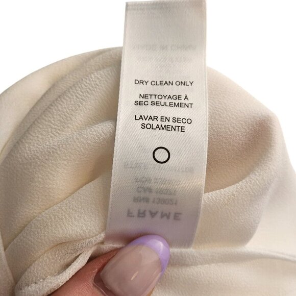 FRAME Silk Puff Sleeve High Collared Blouse w/ Keyhole Sz L - Picture 8 of 8